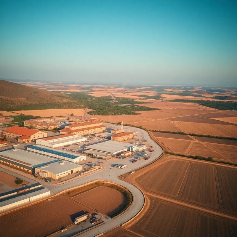 Veduta aerea del paesaggio industriale e agricolo del Sud Italia